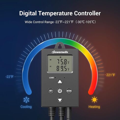 DEWENWILS Digital Temperature Controller, Thermostat Controlled Outlet with Heating & Cooling Mode for Chest Freezer, Home Brewing, Green House, Incubation, Reptiles, -22-221°F, 120V/10A/1200W in Saudi Arabia
