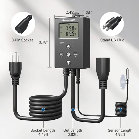 DEWENWILS Digital Temperature Controller, Thermostat Controlled Outlet with Heating & Cooling Mode for Chest Freezer, Home Brewing, Green House, Incubation, Reptiles, -22-221°F, 120V/10A/1200W in Saudi Arabia