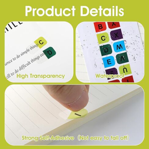 390PCS A-Z Alphabet Tabs, Sticky Index Tabs Self-Adhesive Letter Tabs Permanent Alphabetical Stickers for Notebooks Dictionary Textbook Files Classify(Multicolor) in Saudi Arabia