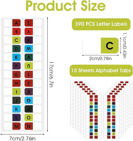 390PCS A-Z Alphabet Tabs, Sticky Index Tabs Self-Adhesive Letter Tabs Permanent Alphabetical Stickers for Notebooks Dictionary Textbook Files Classify(Multicolor) in Saudi Arabia