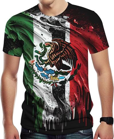 Srcnhim Mens Mexico Flag Patriotic T-Shirt Eagle Colorful Graphic Summer Short Sleeve Shirts for Men in Saudi Arabia