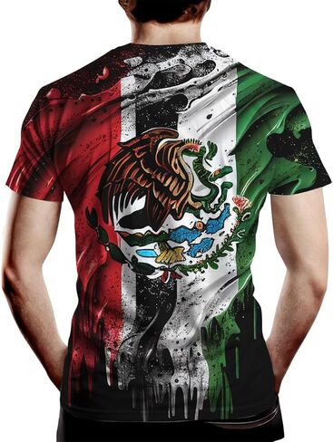 Srcnhim Mens Mexico Flag Patriotic T-Shirt Eagle Colorful Graphic Summer Short Sleeve Shirts for Men in Saudi Arabia
