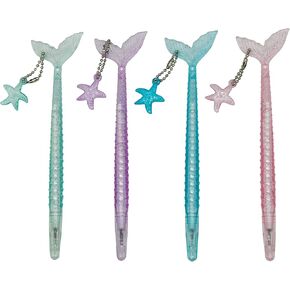 Maydahui 28PCS Mermaid Shape Rollerball Pen Fish Animal Pens Black Gel Ink Creative Crystal Flash Powder Pens Starfish Pendant Design for School Office Girls
