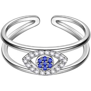 beautlace Evil Eye Adjustable Rings Silver/18K Gold Black Gun Plated Protection Evil Eye Wrap Open Rings Jewelry for Women and Men KR0062