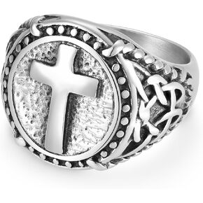 Cross Ring for Men Stainless Steel Celtic Knot Ring Retro Vintage Religious Chrisitan Cross Ring Size 7-12