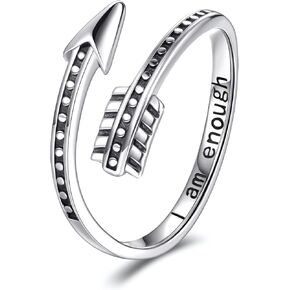 MANBU الفضة الاسترليني أنا ما يكفي الدائري - رأس السهم محفورة رسالة ملهمة حلقة قابلة للتعديل دعم الهدايا للنساء الرجال في سن المراهقة in Kuwait