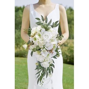 Alecono Wedding Bouquets for Bride, 9.8in Artificial Orange Bridal Bouquets for Fall Wedding Ceremony and Anniversary Autumn Decorations