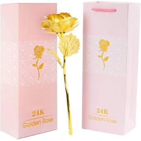 24k Gold Rose with Luxury Gift Box - 10-inch Golden Rose Metal Single Roses and Valentine's Day Gifts Idea for Women, Loved Ones, Mom, Wife, Girlfriend, Grandma, Mother's Day