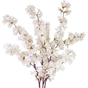 Artificial Cherry Blossom Branches, 39 Inch Faux Cherry Flowers, Silk Tall Fake Flower Vase Arrangements for Home Wedding Decor, Set of 3, White
