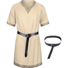 TOGROP Mens Medieval Costume Viking Tunic Knight Warrior Renaissance Shirts with Belt
