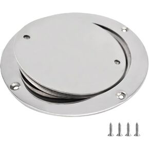 5 inch Boat Hatch 316 Stainless Steel Round Non Slip 2 Eyes Inspection Hatch Deck Plate with Detachable Cover w/Fasteners For Marine Boat Yachts Ships
