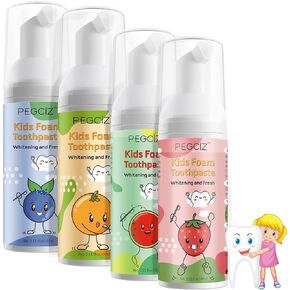 Kids Foam Toothpaste with Low Fluoride,Toddler Anti-Cavity Foam Toothpaste 4 Pack with Fruit Flavor Natural Formul for U Shaped Toothbrush for Children Kids Ages 3 Plus 2.11 fl oz/Pack