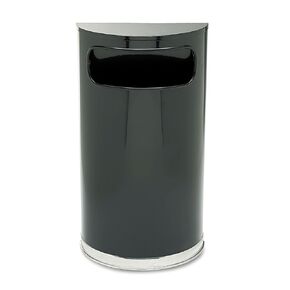 Rubbermaid Commercial Products European & Metallic Series Receptacle Half-Round Trash Can, 9-Gallon, Black/Chrome, Side Opening Indoor/Outdoor Waste Container for Lobby/Office/School/Restaurant