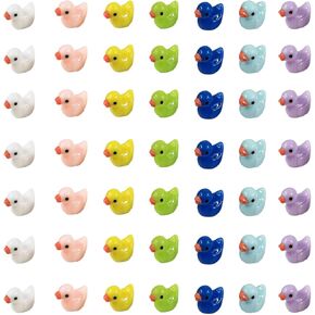 EMiEN 49PCS 7 Colors Tiny Mini Ducks Miniature Ornament for DIY Dollhouse Decoration Fairy Garden Plant, Nice Decoration Accessories for Desk,Cabinet,Kids Room,Christmas/Birthday Gift