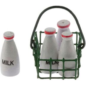 Dollhouse Miniature Milk Bottles in Basket