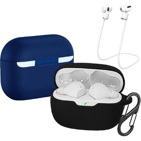 [2 Pack] easyBee Case Compatible with JBL Vibe Beam Charging Cover, with 2 Keychain and 2 Anti-Lost Strap, Soft Liquid Silicone Ultra Thin Shockproof Protective Kit - Black and Blue