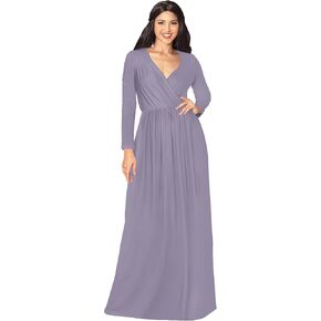 KOH KOH Womens Long Sleeve Empire Cocktail Elegant Evening Versatile Maxi Dress