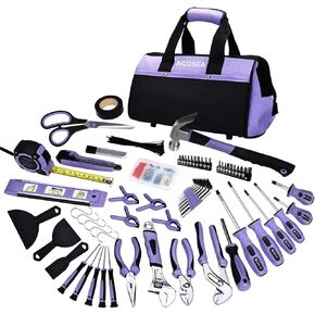 Purple Tool Set,223-Piece Tool Sets for Women,Tool Kit with 13-Inch Wide Mouth Open Purple Tool Bag,The Basic Tool Set is Perfect for Home Maintenance (PURPLE)