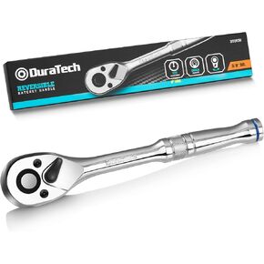 DURATECH 3/8-Inch Drive Ratchet, Quick-Release Ratchet Wrench, 72-Tooth, Reversible Switch, Full-Polished Chrome Plating, Alloy Steel