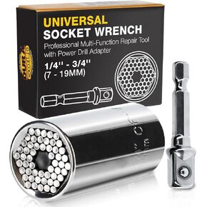 Dura-Gold Universal Socket Wrench, 1/4'' - 3/4'' (7-19mm) - Professional Multi-Function Repair Tool with Power Drill Adapter - Ratchet Gadget to Tighten & Losen Nuts, Bolts, Screws, Hooks, Fasteners