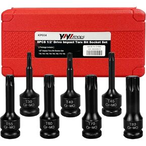 8Pcs 1/2" Drive Impact Torx Bit Socket Set,Cr-Mo Steel，T30 T40 T45 T50 T55 T60 T70 T80，Impact Drive Allen Socket Kit
