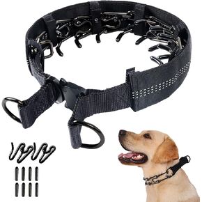 Prong Collar, Pinch Collar for Small Medium Large Dogs, No Pull Tactical Dog Collar with Quick Release Buckle, Reflective Prong Collar Cover, Extra Links, Rubber Tips (Black, X-Large)