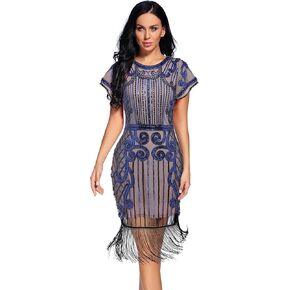 Women's Flapper Dress 1920s Gatsby Sequin Fringe Short Sleeve Cocktail Dresses
