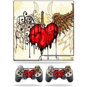 MightySkins Skin Compatible with Sony Playstation 3 PS3 Slim Skins + 2 Controller Skins Sticker Stabbing Heart