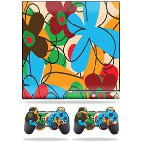 MightySkins Skin Compatible with Sony Playstation 3 PS3 Slim Skins + 2 Controller Skins Sticker Funky Flowers