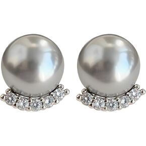 MALOYANVE Diamond Pearl Earrings Minimalist Elegant Rhinestone White and Black Lightweight Stud Earrings for Brides Bridesmaids Prom Wedding Bridal Jewelry Gifts