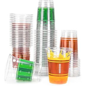 Football Cups, 16 oz Football Plastic Cups Football Disposable Cups Tailgate Events Drinkware Decorations for Football Party Supplies, 60 Pack