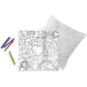 HearthSong Color Pops Color-Your-Own Pillow Kit for Kids, 15" sq. Machine Washable Canvas Pillow Cover, Pillow Insert, and Six Washable Markers, Heart