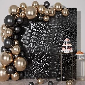 Shimmer Wall Backdrop Ppanels- 24 Pieces Square Panel DIY Party Backdrop for Birthday Party, Wedding, Bachelor Party, Halloween & Christmas Party and Other Party Events (Black)
