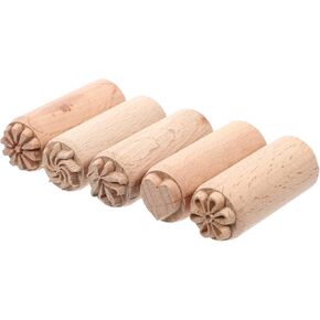 5pcs Wooden Clay Pottery Stamps Pottery Tool Wood Block Stamps Natural Wood Stamps with Mixed Patterns Round Pottery Stamps Floral Wooden Printing Stamps for DIY Clay Birthday Gift