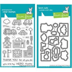 Lawn Fawn Village Heroes 4x6 Clear Stamps and Coordinating Dies, Bundle of 2 Items (LF2327, LF2328)