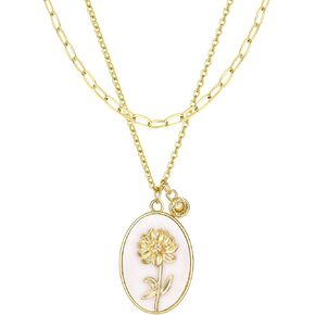 SHOWNICE 18K Gold Plated Inlaid White Shell Solid Birth Flower Pendant, Layering Choker Necklaces with Birthstone for Girls in Kuwait