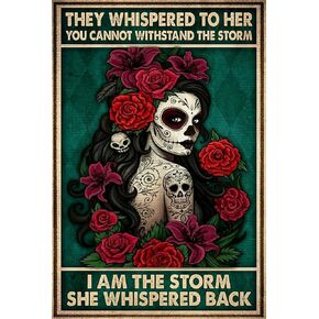 Metal Tin Retro Sign-and She Lived Happily Ever After Metal Poster, Wicked Witch Halloween Art, Sugar Skull Metal Poster, Day of The Dead,Vintage Aluminum Sign for Home Coffee Wall Decor 8x12 Inch… in Saudi Arabia