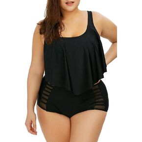 Kisscynest Women's Plus Size Swimwear 2 Piece High Waisted Swimsuit Ruffle Bikini