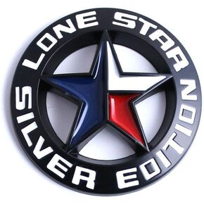 -BLACK- LONE STAR SILVER EDITION Texas Emblem Decal Longhorn Badge Universal Stick On FITS Chevy Silverado Suburban Tahoe GMC Sierra Ford F150 Ranger F-150 Dodge Ram Nissan Titan Car Auto Truck