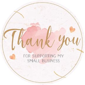 1.5" Thank You Stickers, 500pcs Round Thank You for Supporting My Small Business Labels, Elegant Blush Pink Gold Foil Thank You Sealing Stickers for Online, Retail Store, Handmade Goods, Packages