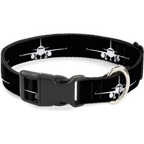Buckle-Down Dog Collar Plastic Clip Airplane Silhouette Black White 15 to 26 Inches 1.0 Inch Wide