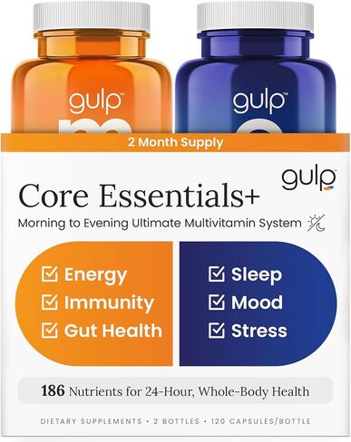 Gulp Core Essentials AM PM الفيتامينات المتعددة للرجال والنساء | دعم الطاقة والمناعة والإجهاد والنوم | أوميغا 3، البروبيوتيك، مضادات الأكسدة والمزيد | 60 حصة، تكفي لمدة شهرين in Saudi Arabia