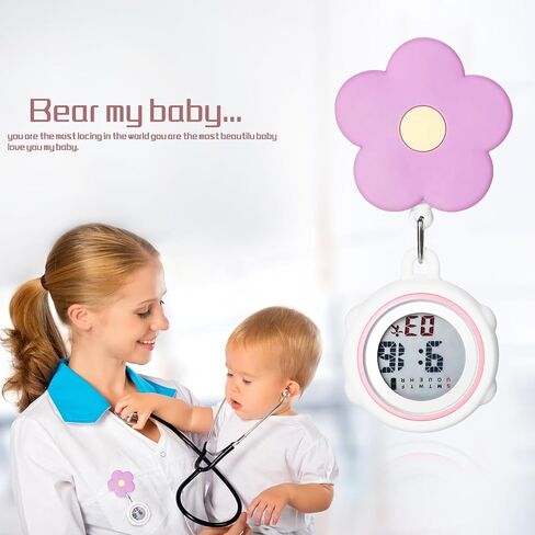 ساعات رقمية للممرضات قابلة للسحب من Avaner: ساعات طية صدر السترة بنمط زهرة لطيفة للتعليق للممرضات والأطباء مع غطاء من السيليكون in Kuwait