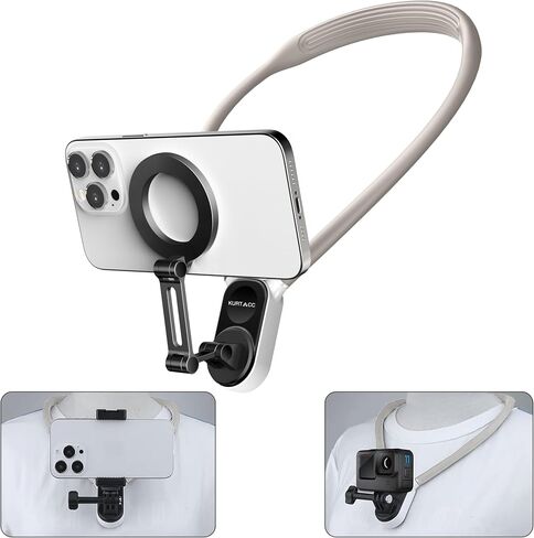 حامل هاتف برقبة مغناطيسي 3 في 1 مع حامل لـ GoPro ومشبك هاتف عالمي، حامل ثلاثي القوائم على الصدر وتسجيل Vlog POV بدون استخدام اليد لـ Magsafe iPhone 15 14 13 12 Pro Max Plus Mini All Android (Starlight) in Saudi Arabia