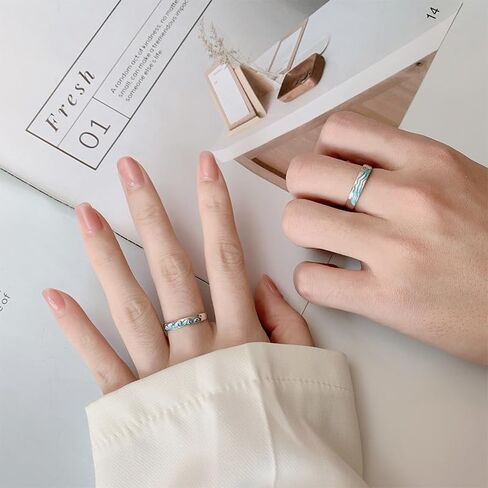 مجموعة خواتم للأزواج بحر الجبل له ولها S925 من الفضة الإسترليني والذهب الأبيض الأنيق الكلاسيكي المطابق للوعد خاتم الإصبع للنساء والرجال قابل للتعديل مجوهرات الزفاف والخطوبة في عيد الحب in Kuwait