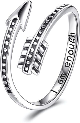 MANBU الفضة الاسترليني أنا ما يكفي الدائري - رأس السهم محفورة رسالة ملهمة حلقة قابلة للتعديل دعم الهدايا للنساء الرجال في سن المراهقة in Kuwait