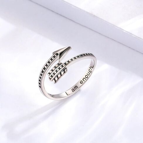 MANBU الفضة الاسترليني أنا ما يكفي الدائري - رأس السهم محفورة رسالة ملهمة حلقة قابلة للتعديل دعم الهدايا للنساء الرجال في سن المراهقة in Kuwait