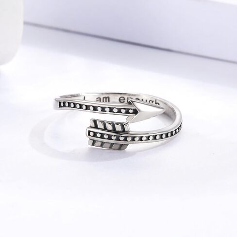 MANBU الفضة الاسترليني أنا ما يكفي الدائري - رأس السهم محفورة رسالة ملهمة حلقة قابلة للتعديل دعم الهدايا للنساء الرجال في سن المراهقة in Kuwait