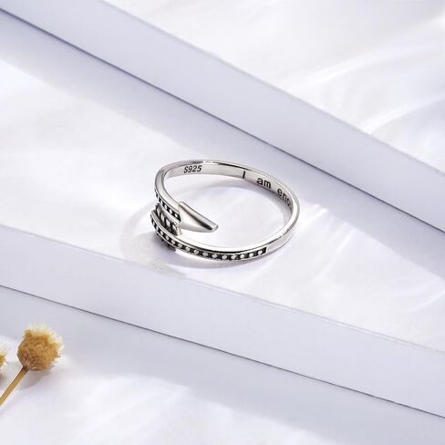 MANBU الفضة الاسترليني أنا ما يكفي الدائري - رأس السهم محفورة رسالة ملهمة حلقة قابلة للتعديل دعم الهدايا للنساء الرجال في سن المراهقة in Kuwait