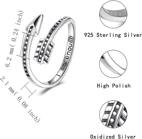 MANBU الفضة الاسترليني أنا ما يكفي الدائري - رأس السهم محفورة رسالة ملهمة حلقة قابلة للتعديل دعم الهدايا للنساء الرجال في سن المراهقة in Kuwait